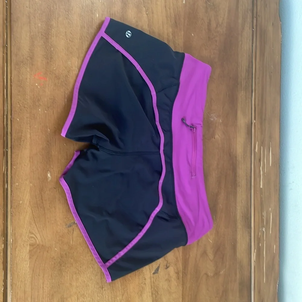 Lululemon Women's Black and Purple Running Shorts Size 6